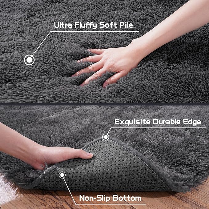 Pionblank Large Rug for Living Room 6x9 Feet, Modern Soft Shag Area Rug, Plush Fuzzy Carpet for Bedroom Girls Boys Room Home Nursery Teens Dorm Decor, Charcoal Grey