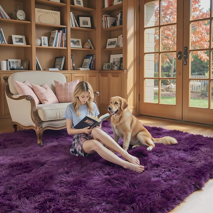 4x6 Area Rugs for Bedroom, Grape Purple Soft Fluffy Shag Bedside Rugs