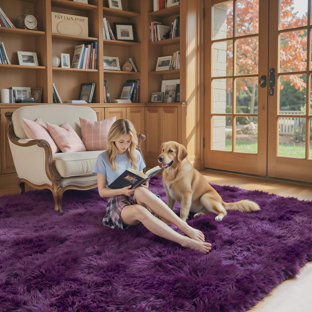 junhejiamei Fluffy Rug Shag Area Rug,Grape Purple 3x5 Area Rugs for Bedroom