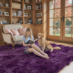 junhejiamei Fluffy Rug Shag Area Rug,Grape Purple 3x5 Area Rugs for Bedroom