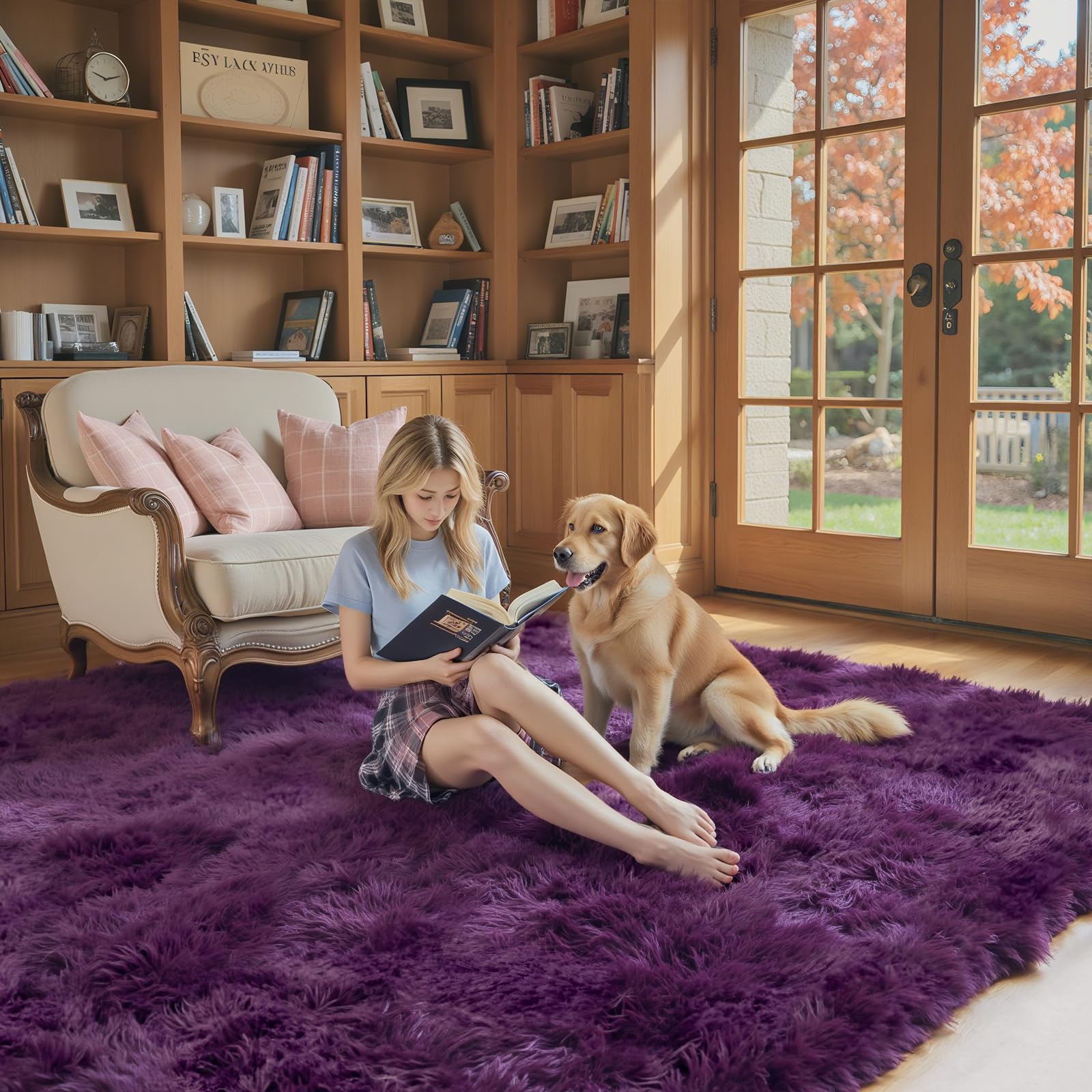 junhejiamei Fluffy Rug Shag Area Rug,Grape Purple 3x5 Area Rugs for Bedroom