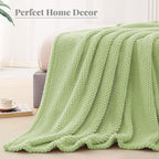 Whale Flotilla Twin Size Fuzzy Fleece Blanket for Bed, 60x80 Inch Fluffy Warm Soft Jacquard Blankets for All Season, Lightweight and Cozy, Sage Green