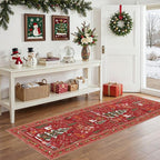 UERMEI Christmas Runner Rug for Hallway: 2x6 Neutral Modern Festive Low Pile Soft Thin Indoor Carpet for Bedroom Kitchen Mat Kids Room Holiday Decor - Red