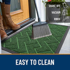 OLANLY Front Door Mat Indoor Outdoor Entrance, Waterproof All-Season, All-Weather Doormat, Sturdy Natural Rubber, Low Profile, Easy Clean Patio Porch Entryway Mat, Herringbone Brick (Green, 47x17)
