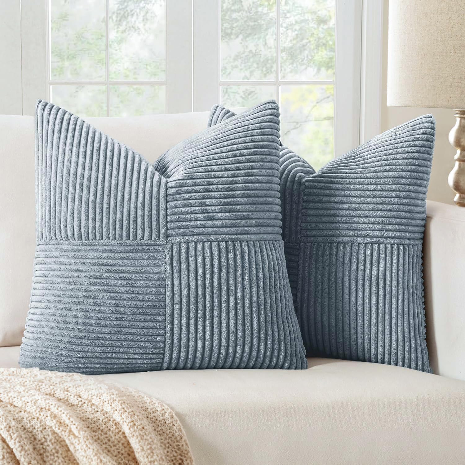 MIULEE Dusty Blue Decorative Throw Pillow Covers for Couch 18x18 Inch