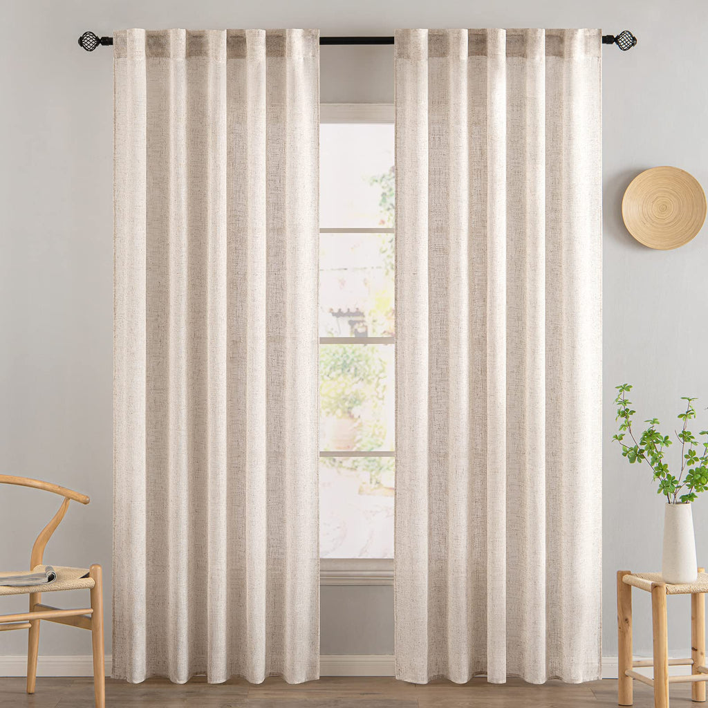 MIULEE Natural White Linen Curtains 37x84 Inch Length 2 Panels