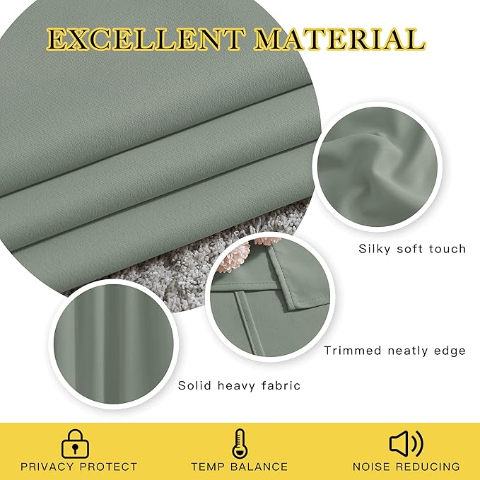 NICETOWN Blackout Large Bedroom Curtains 90 inches Long - Room Dividers Thermal Insulated Sound Dampening Grommet Window Treatments for Living Room (Sage Green, 2 Panels, W66 x L90)