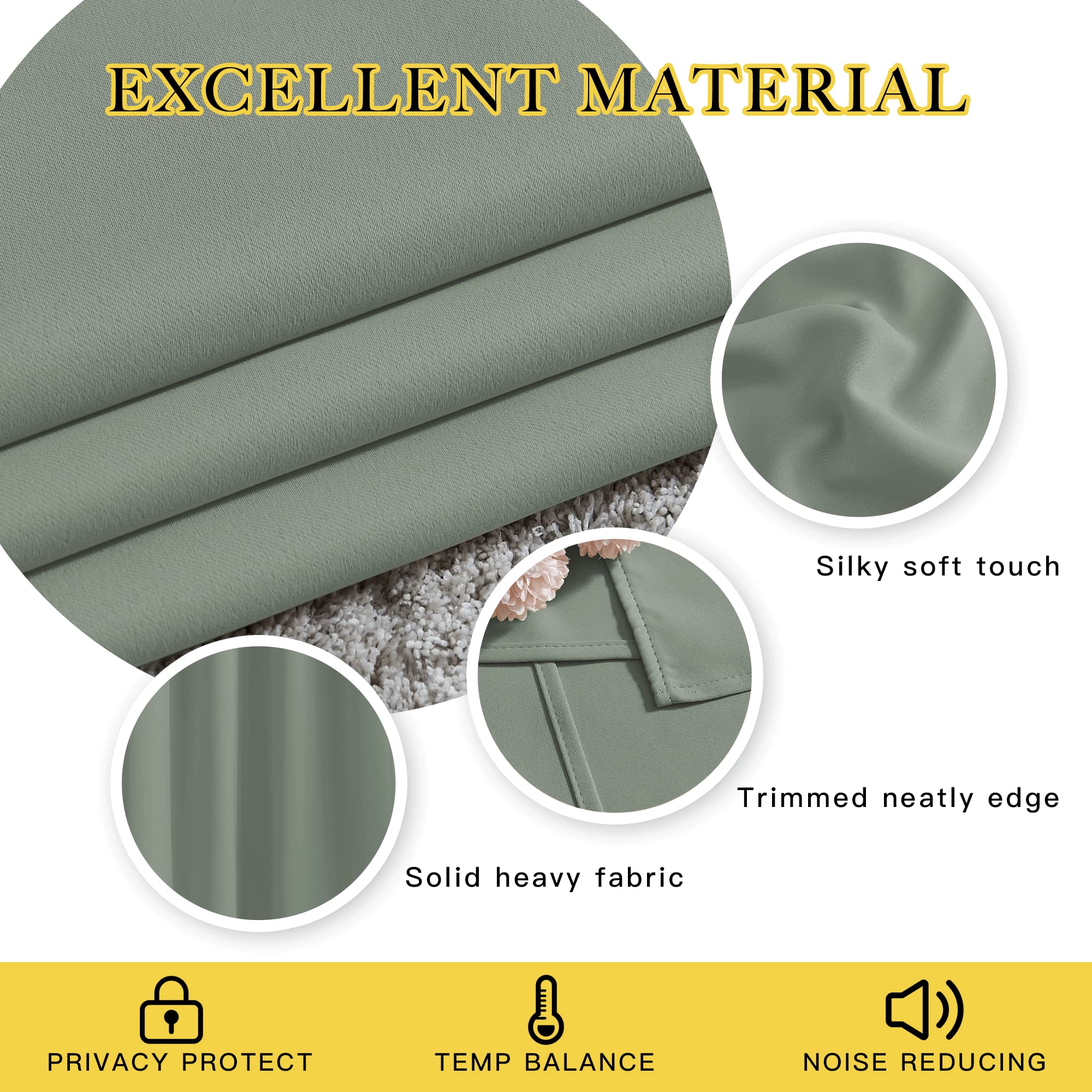 NICETOWN Blackout Sage Green Curtains for Bedroom, Energy Saving Thermal Insulated Sound Dampening Window Curtains Grommet Room Darkening for Living Room, 2 Panels, W52 x L90
