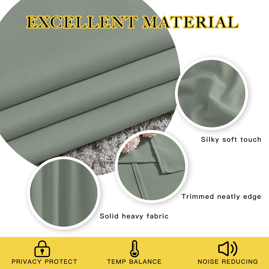 NICETOWN Blackout Sage Green Curtains 54 inches Long 2 Panels Set - Grommet Thermal Curtains Sound Dampening Window Treatments Room Darkening Drapes for Bedroom/Home Office, W37 x L54