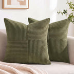 Fancy Homi 2 Packs Blush Pink Euro Decorative Throw Pillow Covers 26x26 Inch for Couch Bed Bedroom, Farmhouse Boho Home Decor, Soft Corss Corduroy Patchwork Textured Square Cushion Case 66x66 cm