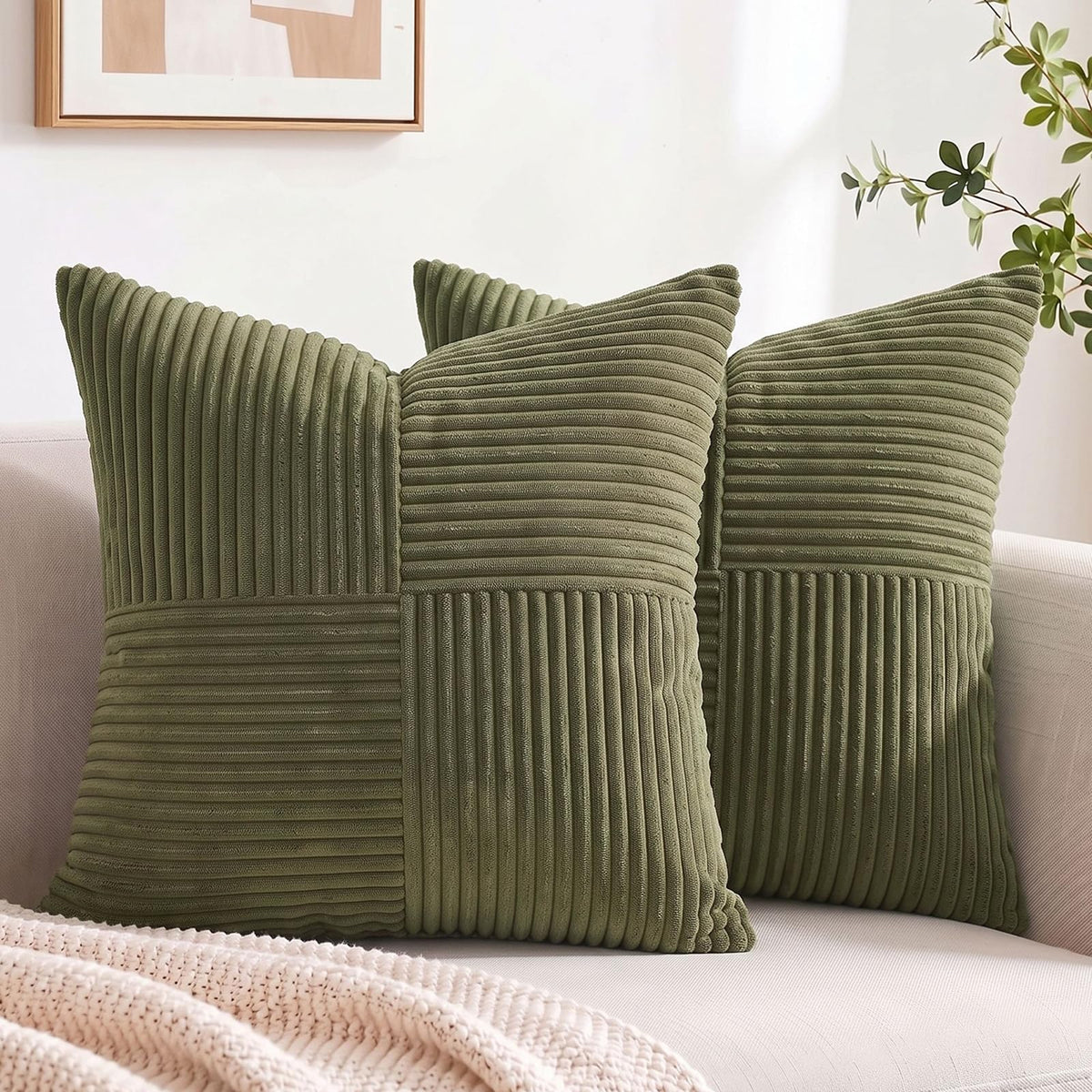 Fancy Homi 2 Packs Blush Pink Euro Decorative Throw Pillow Covers 26x26 Inch for Couch Bed Bedroom, Farmhouse Boho Home Decor, Soft Corss Corduroy Patchwork Textured Square Cushion Case 66x66 cm