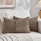 Fancy Homi 2 Packs Burnt Orange Lumbar Decorative Throw Pillow Covers 12x20 Inch for Living Room Couch Bed Sofa, Farmhouse Boho Home Decor, Soft Striped Corduroy Rectangle Accent Cushion Case 30x50 cm