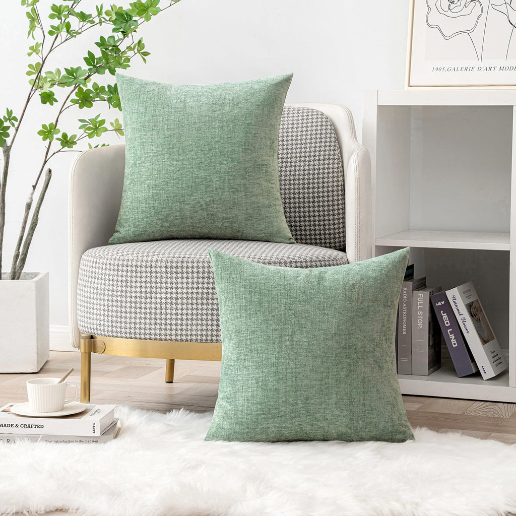 MIULEE Soft Chenille Throw Pillow Covers Greyish Green 20x20 Pack of 2