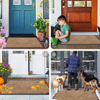 Smiry Front Door Mat Outside Entrance, Heavy Duty Sturdy Natural Rubber Doormat, Trap Dirt and Moisture, Easy Clean Low Profile Mats for Indoor Outdoor Entry, Irregular Triangle (71x34, Coffee)