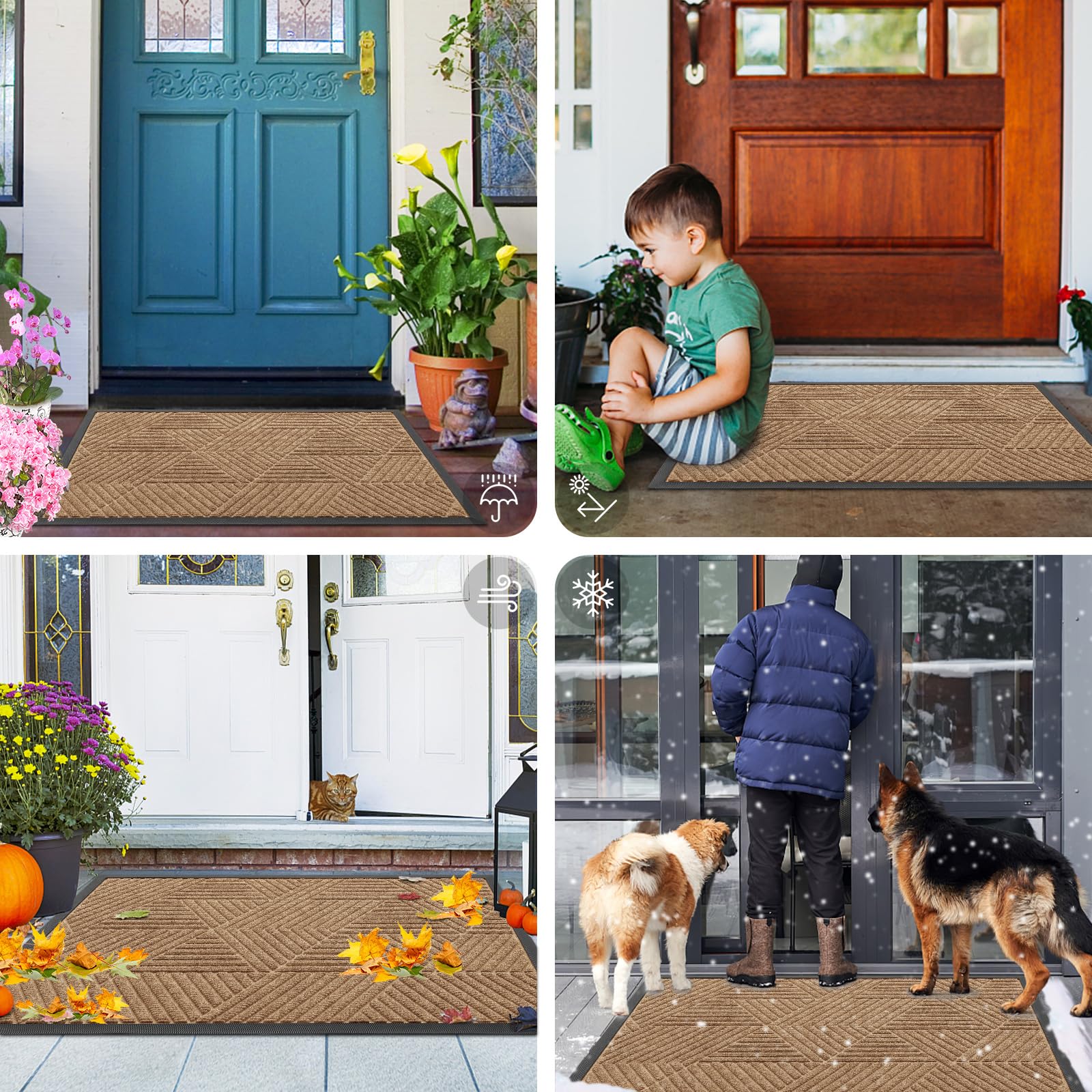 Smiry Front Door Mat Outside Entrance, Low Profile Rubber Doormat, 59x23