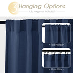 Navy Blue Curtains 102 inch Length for Bedroom Back Tab Light Filtering Semi Sheer Blue Living Room Curtains Linen Cotton Textured Indigo Blue Drapery Panel Modern Farmhouse Aesthetic Decor Dark Blue