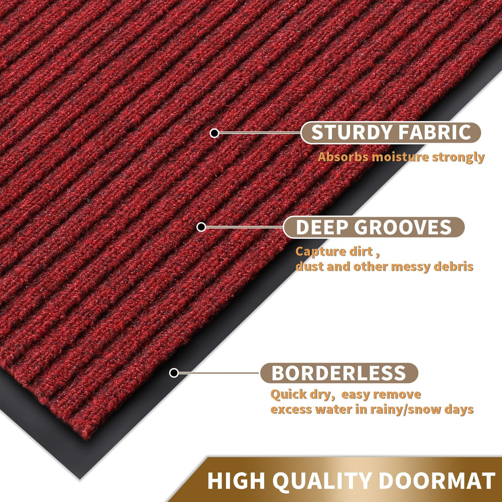 Yimobra Front Door Mat Outdoor Indoor Entrance, 100% Waterproof All-Season All Weather Doormat, Welcome Matt Outside Entry, Non Slip, Low Profile, Heavy Duty Patio Porch Floor Mats,36 x 17,Black Red