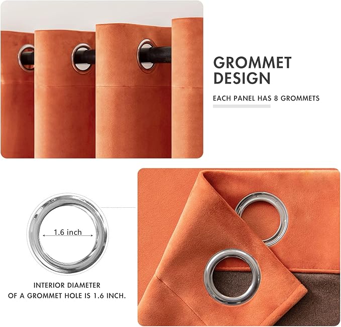 MIULEE Fall Orange Velvet Curtains Terracotta 52 x 90 Inch Length Set of 2