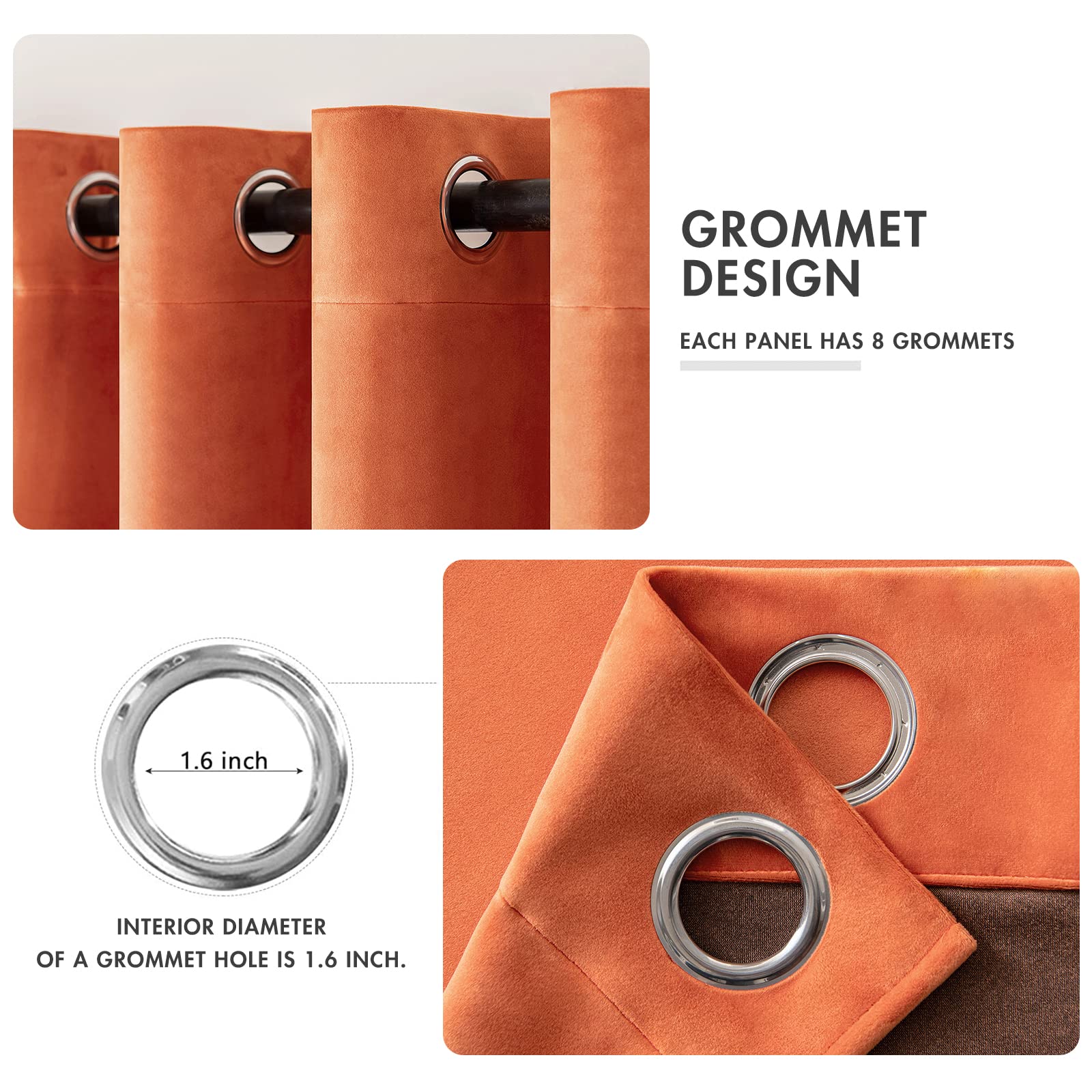 MIULEE Fall Orange Velvet Curtains Terracotta 52 x 84 Inch Length Set of 2