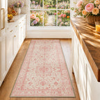 RELEANY Washable Area Rug, Runner 2'x6', Pink/Light Vintage Pink