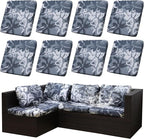 8Pcs Outdoor Cushion Covers, Patio Cushion Covers,Stretch Elastic Slipcovers, Replacement Washable & Reusable Furniture Protector for Patio Couch (Grey Flower-Pattern,Cover Only)