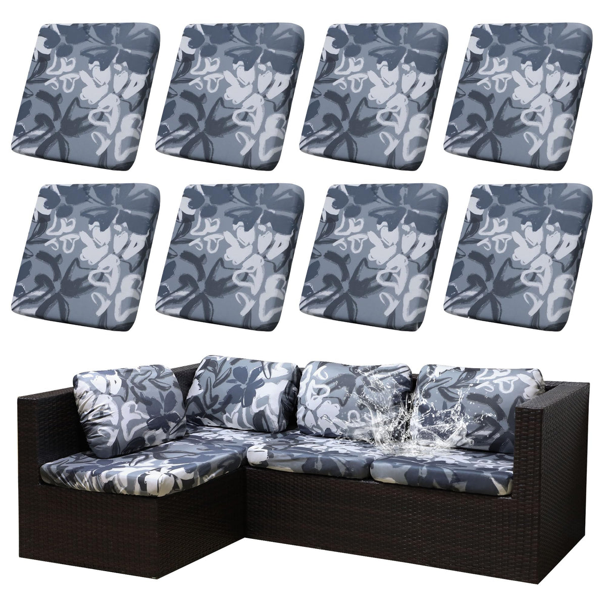 DREAHOTEXTIL 8Pcs Outdoor Cushion Covers, Elastic Patio Cushion Covers