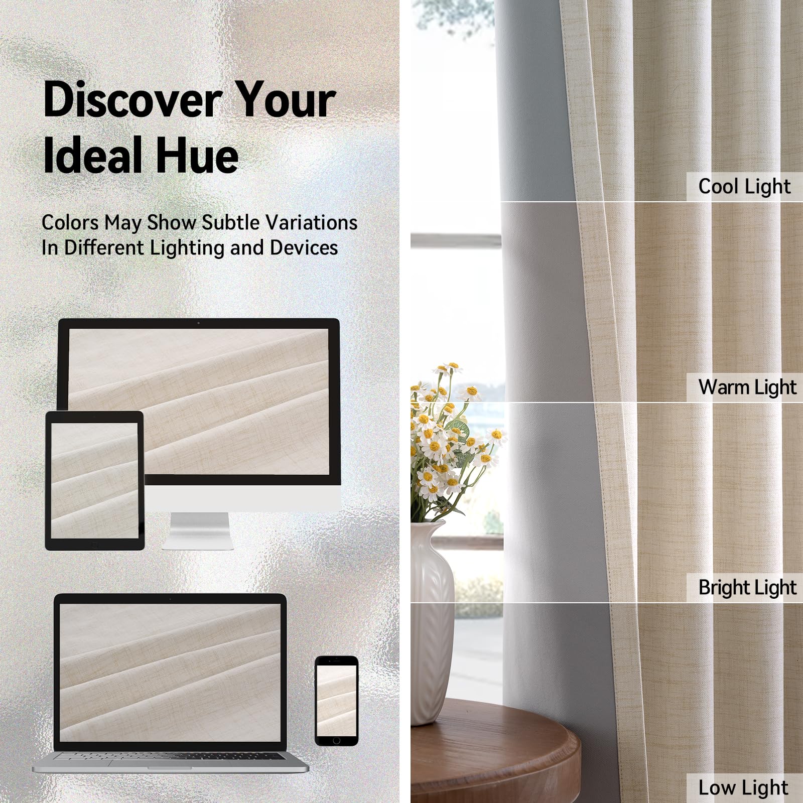 Linen Textured Total Blackout Curtains 63 Inches Long, Butter Cream
