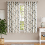 Jinchan Linen Floral Curtains 63 Inch Length for Living Room & Bedroom - Light Filtering Rod Pocket Back Tab Jacobean Curtains Flax Linen Texture Window Drapes Set 2 Panels Black on Linen
