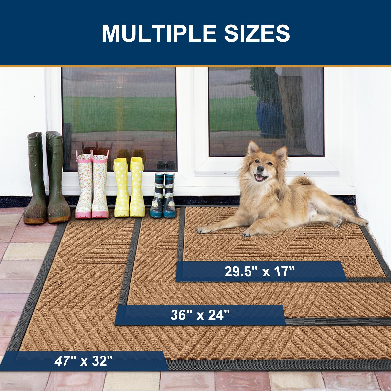 Smiry Front Door Mat Outside Entrance, Low Profile Rubber Doormat, 59x23