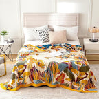 MSGKV Boho Throw Blanket for Bed 100% Cotton Throw Floral Couch Blanket 80''x90'', Spring Breathable Travel Muslin Blanket for Women Home Decor