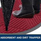 Smiry Half Circle Front Door Mat Outside Entrance, Heavy Duty Sturdy Natural Rubber Doormat, Trap Dirt and Moisture, Low Profile Mats for Indoor Outdoor Entry, Irregular Triangle (29.5x17, Wine Red)