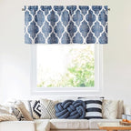 Beauoop Kitchen Cafe Valance Moroccan Tiles Print for Windows Geometric Small Blackout Curtains Room Darkening Rod Pocket Window Treatment for Living Room Bathroom,Blue, 50" W x 18" L, 1 Panel