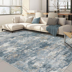 Nakagishi 8x10 Area Rugs Living Room: Washable Abstract Large Neutral Soft Rug Stain Resistant Modern Indoor Floor Non-Slip Carpet for Bedroom Nursery Kids Playroom Office Dining Room Dorm-Blue Brown
