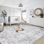 XLUEZ 8x10 Area Rugs for Living Room, Washable Modern Abstract Large Area Rug Neutral Soft Non Slip Kids Rug Stain Resistant Indoor Carpet for Bedroom Nursery Dining Room Playroom(Bluegrey, 8'x10')