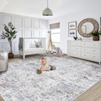 XLUEZ 8x10 Area Rugs for Living Room, Washable Modern Abstract Large Area Rug Neutral Soft Non Slip Kids Rug Stain Resistant Indoor Carpet for Bedroom Nursery Dining Room Playroom(Bluegrey, 8'x10')