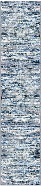 Lansny Modern Abstract Runner Rug 2.6x12, Grey Blue White Washable Long Kitchen Runner Non-Slip Soft Hallway Rug Runner Thin Print Faux Wool Carpet for Entryway Bedroom Laundry Room Indoor Home Decor