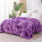 Exclusivo Mezcla Fleece Twin Blanket for Bed, Extra Large Fuzzy Tie-dye Purple Bed Blankets, Soft Cozy Plush Sofa Throws for All Seasons, 90x66 Inches