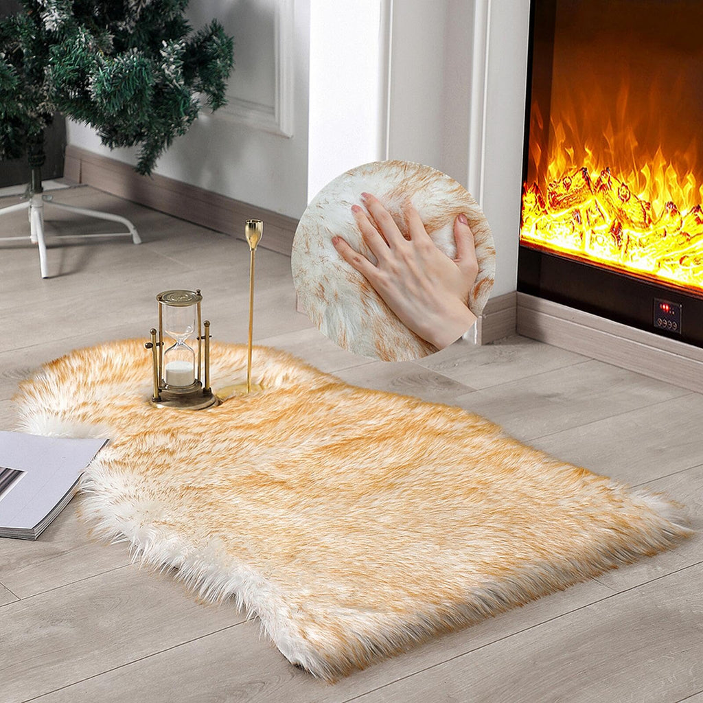 linmopm Faux Fur Sheepskin Rug, 2x3 ft, White and Yellow