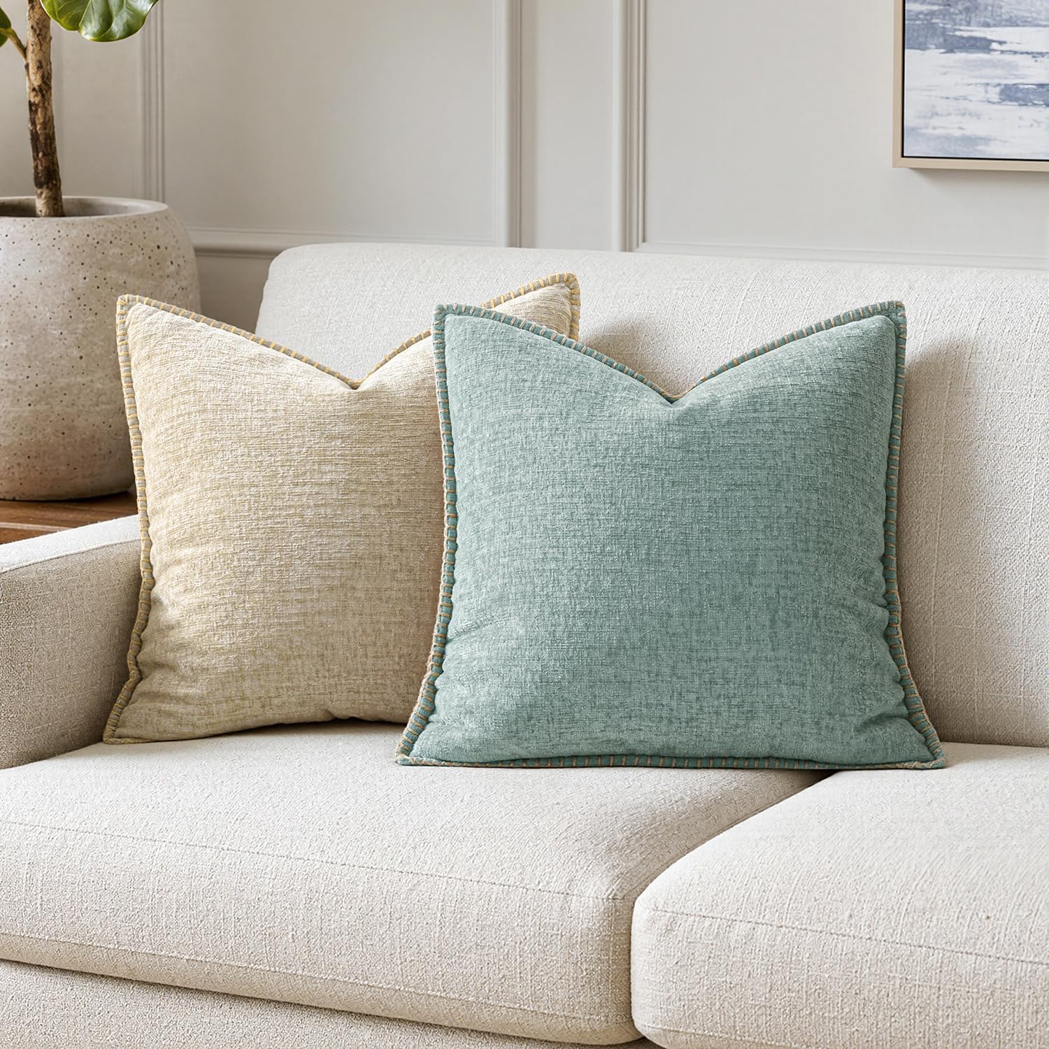 MIULEE Decorative Couch Throw Pillow Covers 20x20 Inch Coastal Light Blue