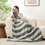 Snuggle Sac Heather Throw Blanket for Couch, Reversible Super Soft Blankets Warm Cozy Knit Fuzzy Plush Lightweight for Sofa, Bed, Camping, Picnic (Stripe Black, Queen (90"x90"))
