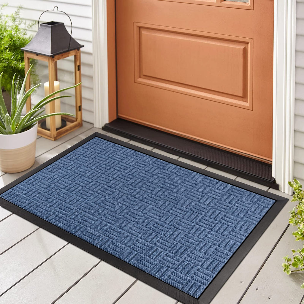 Mibao Front Door Mat Outdoor Entrance, 36" x 24" Heavy Duty Welcome Mat for Outdoor and Indoor, Waterproof Dirt Trapper Doormat, Super Absorbent Indoor Entryway Mat for Patio & Porch - Blue