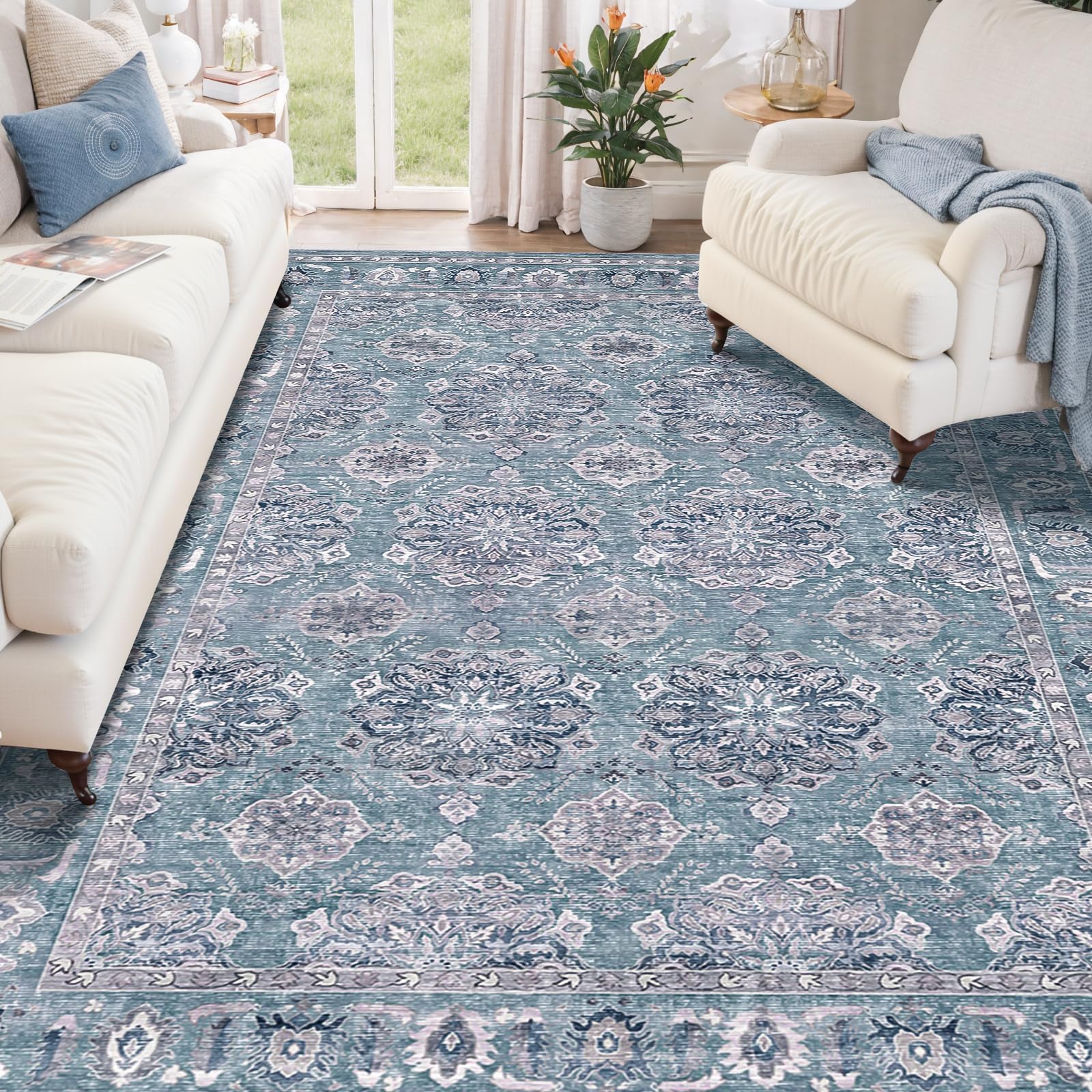 SERISSA 5x7 Washable Non Slip Floral Boho Area Rug for Living Room