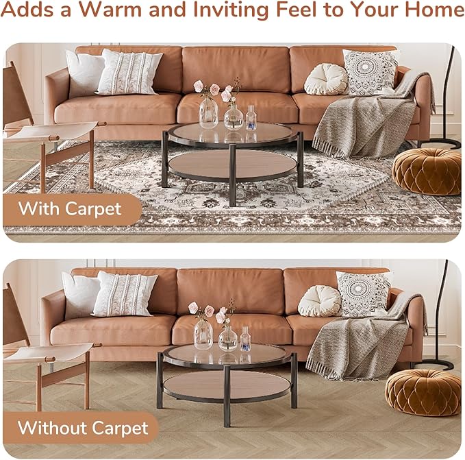 OPPODREAM Soft Area Rugs 9x12 Living Room, Washable Rugs 9x12 with Non Slip Backing, Faux Cashmere Low-Pile 9 x 12 Carpet, Khaki