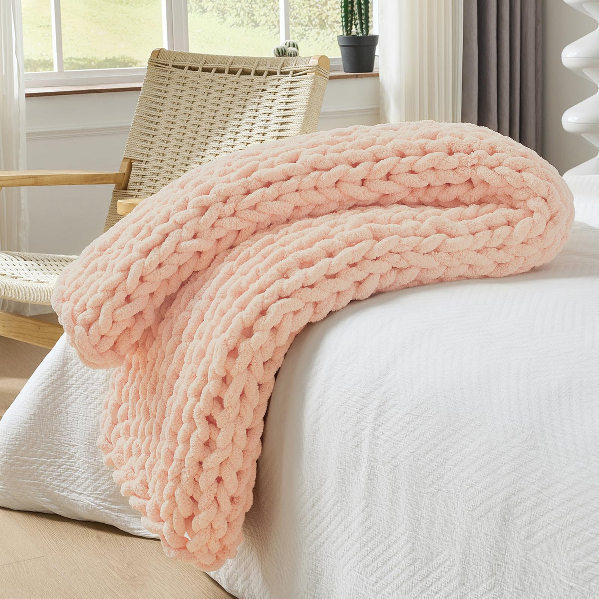 Bigacogo Chunky Knit Throw Blanket for Couch, 40x60 inches, Light Grey