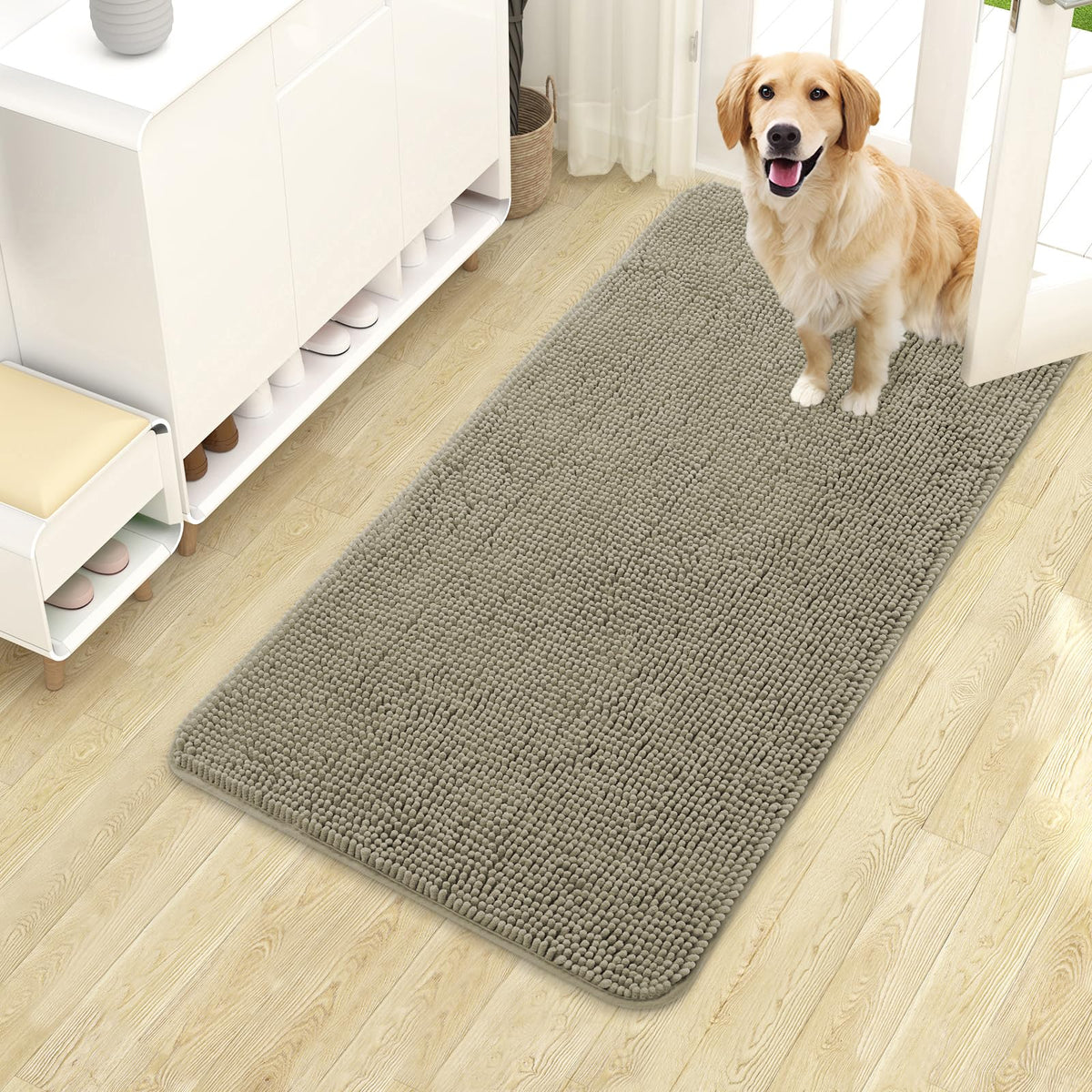 OLANLY Dog Door Mat for Muddy Paws 40x24, Super Absorbent Chenille Mud Mat