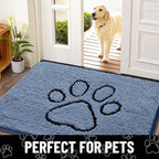 Smiry Dog Door Mat for Muddy Paws, Absorbent Dirt Trapper Non Slip Quick Dry Washable Chenille Mat for Mud Dogs, Entry Rug for Indoor and Outdoor (48x30 Inches, Airy Blue and Black)