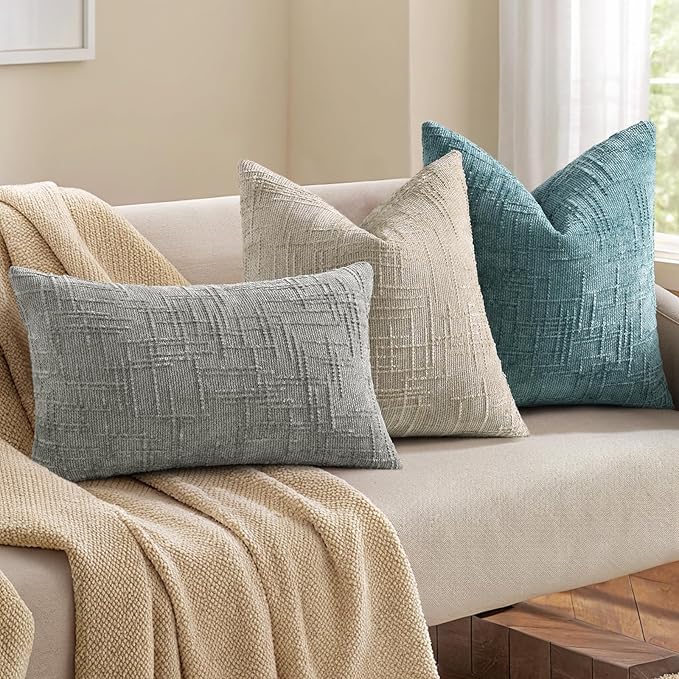 decorUhome Textured Chenille Throw Pillow Covers 26x26 Set of 2 Teal