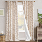 jinchan Taupe Floral Linen Curtains Lined 96 Inch Vintage Back Tab 2 Panels