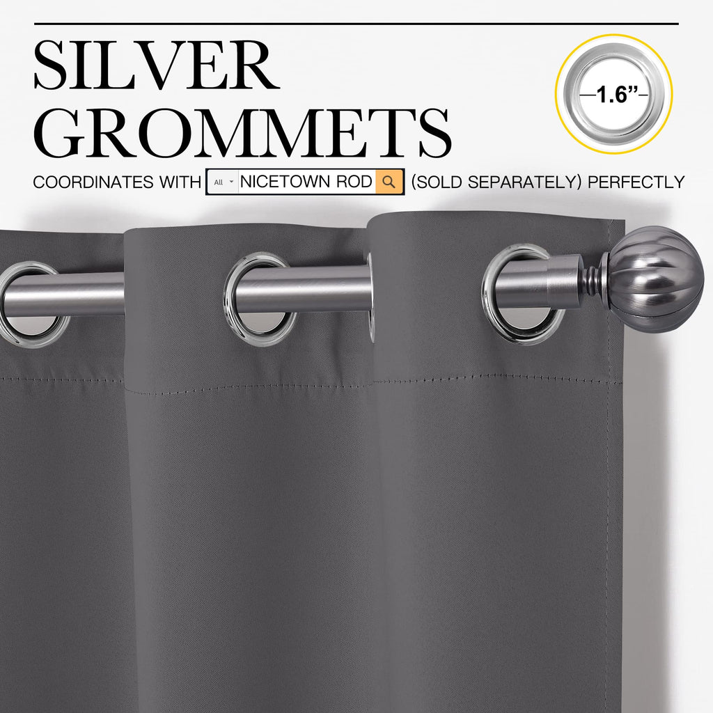 NICETOWN Grey Blackout Curtain Panels for Bedroom, Thermal Insulated Grommet Top Blackout Draperies and Drapes (2 Panels, W34 x L63 inches, Grey)