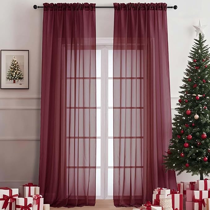 OVZME Wine Sheer Curtains 120 Inches Long 2 Panels Set, 59 Inch Extra Wide Soft Airy Lightweight Sheer Curtains for Living Room, Farmhouse Voile Filmy Rod Pocket Drapes, 59Wx120L Inches